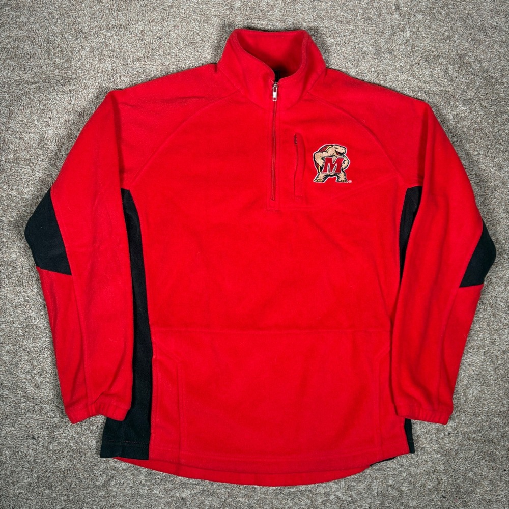 Vintage Maryland Terrapins Mens Medium Quarter Zip Fleece Red Genuine‎ Stuff UMD